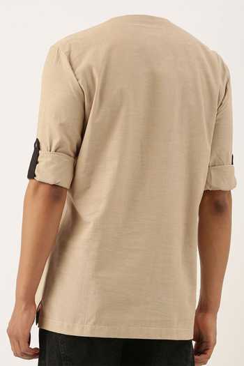 Mayank Modi - Men Beige-Black Colorblock Short Kurta For Kids
