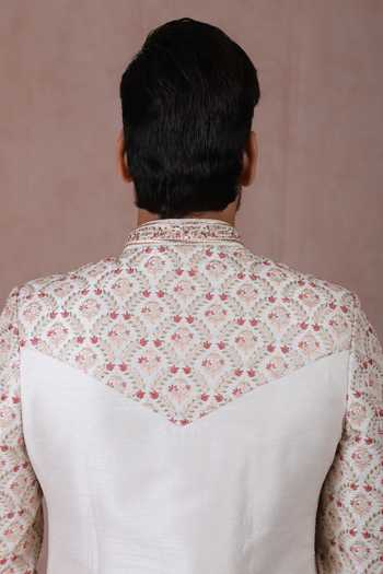 Rng Safawala Embroidered Raw Silk Sherwani Set For Kids