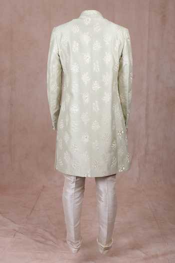 Rng Safawala Green Embroidered Sherwani Set For Kids