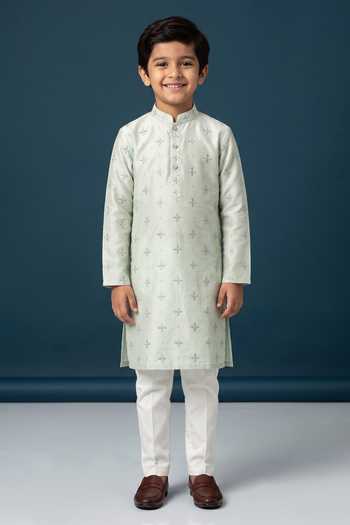 YOSEBA Mint Green Star Cutdana Kurta Set For Kids