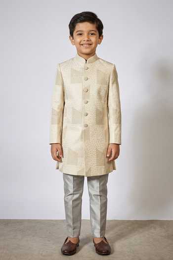 Rng Safawala Resham Embroidered Achkan Set For Kids