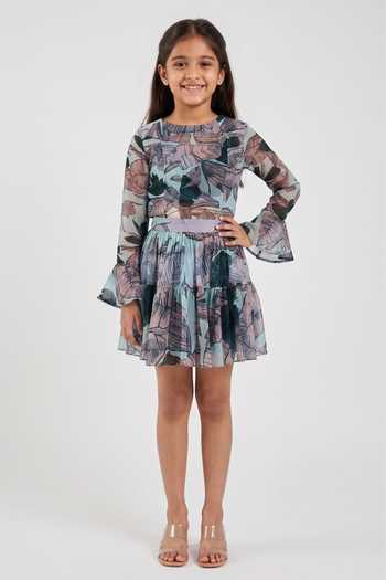 Koai Leaf Pattern Tiered Skirt For Kids