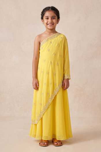 Studio22 By Pulkita Arora Bajaj Sunkissed Vine Garden Embroidered One Shoulder Jumpsuit For Kids