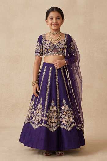 Seema Thukral Rani Floral Stripe Embroidered Lehenga Set For Kids