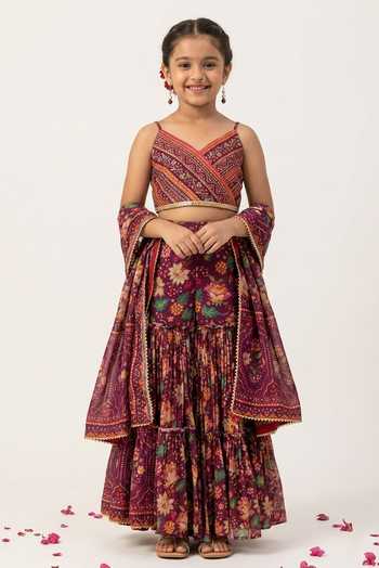 Sandhya Shah Floral Printed Cape Sharara Set For Kids