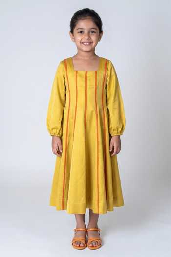 Neora By Nehal Chopra Striped Braided Lace Dress For Kids