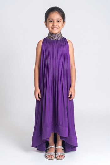 Neora By Nehal Chopra Braided Neck High-Low Gown For Kids