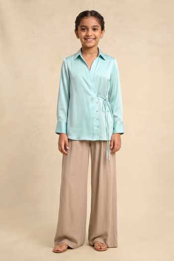 Neora By Nehal Chopra Tropical Breeze Blue Wrap Shirt For Kids