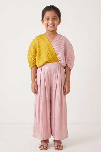 Neora By Nehal Chopra Colour Block Draped Jumpsuit For Kids