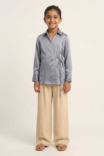 Neora By Nehal Chopra Steel Grey Wrap Shirt For Kids