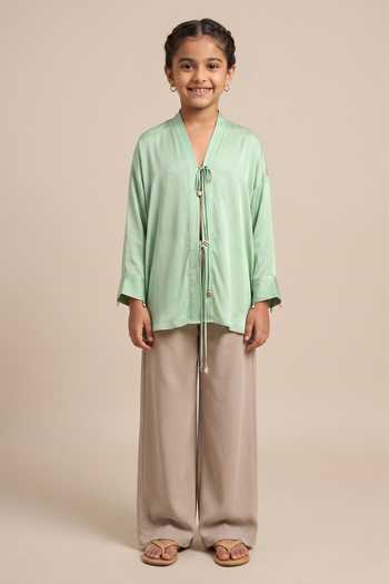 Neora By Nehal Chopra Ash Green Loop Shirt For Kids