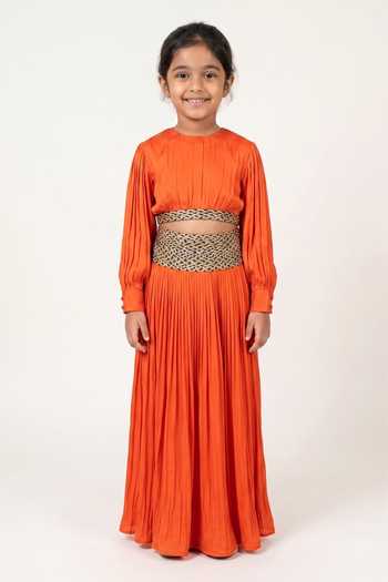 Neora By Nehal Chopra Draped Top With Braided Waist Skirt For Kids