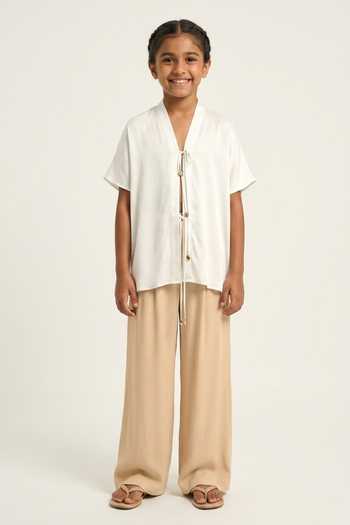 Neora By Nehal Chopra Ivory White Loop Shirt For Kids