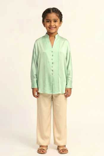 Neora By Nehal Chopra Ash Green Shirt For Kids