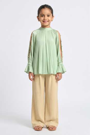 Neora By Nehal Chopra Ash Green Halter Neck Top For Kids