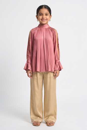 Neora By Nehal Chopra Brick Red Halter Neck Top For Kids
