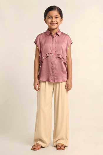 Neora By Nehal Chopra Pink Coin Flap Shirt For Kids