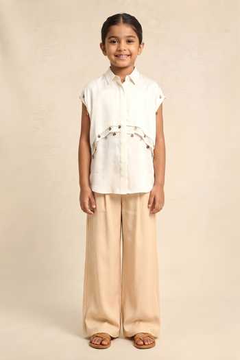 Neora By Nehal Chopra Ivory Coin Flap Shirt For Kids