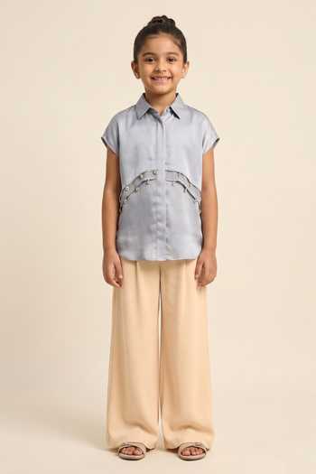 Neora By Nehal Chopra Steel Grey Coin Flap Shirt For Kids