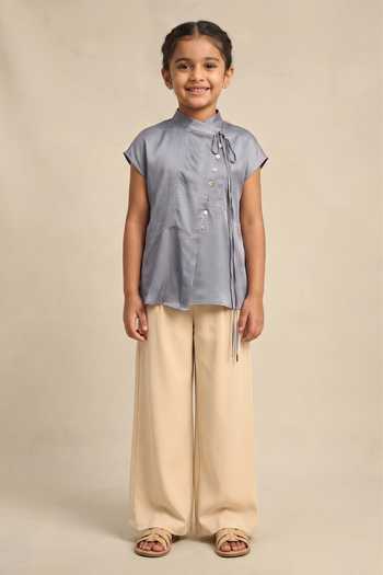 Neora By Nehal Chopra Steel Grey Crew Neck Top For Kids