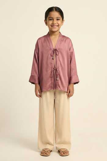 Neora By Nehal Chopra Brick Red Loop Top For Kids