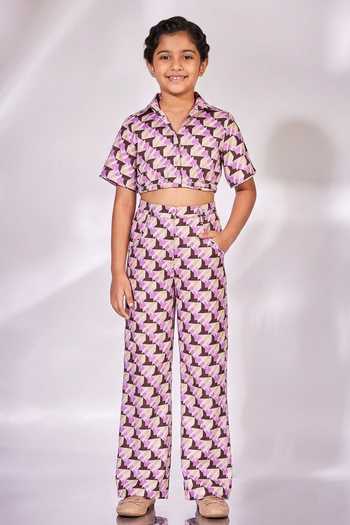 Senren By Eshana Raut Geometric Print Cropped Shirt With Pant For Kids