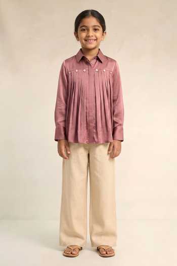Neora By Nehal Chopra Pink Gathered Shirt For Kids
