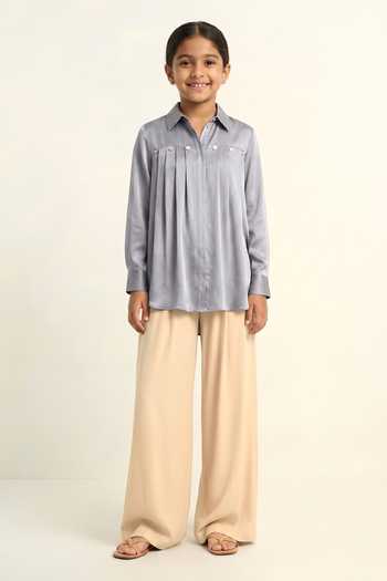Neora By Nehal Chopra Steel Grey Gathered Shirt For Kids