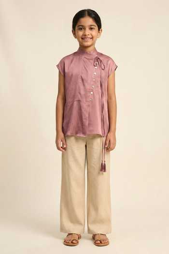 Neora By Nehal Chopra Pink Crew Neck Top For Kids