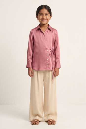 Neora By Nehal Chopra Pink Wrap Shirt For Kids
