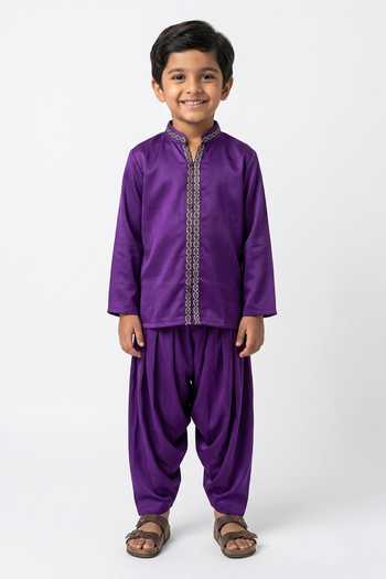 Neora By Nehal Chopra Braided Placket Kurta With Dhoti Pant For Kids