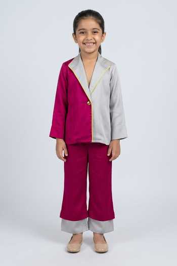Neora By Nehal Chopra Lapel Collar Blazer Pant Set For Kids