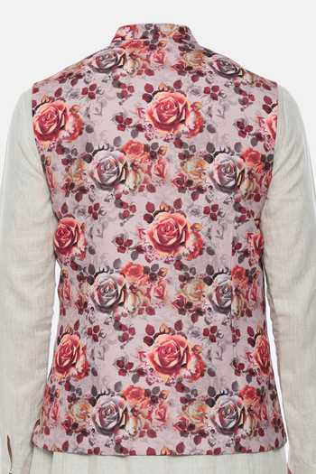 Mayank Modi - Men Floral Printed Nehru Jacket For Kids