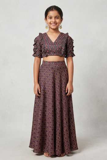 Senren By Eshana Raut Kaleidoscope Print Blouse With Lehenga For Kids