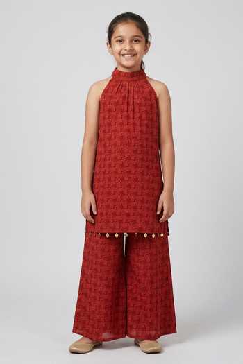 Senren By Eshana Raut Swirl Line Print Kurta With Sharara For Kids