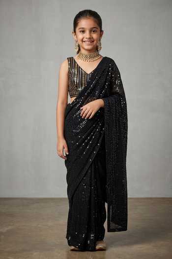 Senren By Eshana Raut Pre-Draped Sequin Embellished Saree With Blouse For Kids