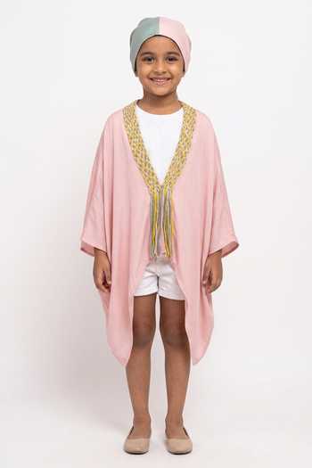 Neora By Nehal Chopra Braided Border Asymmetric Cape For Kids