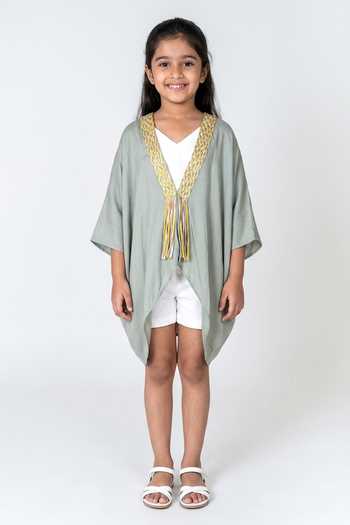 Neora By Nehal Chopra Braided Border Cape For Kids