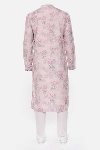 Mayank Modi - Men Linen Printed Kurta Set For Kids