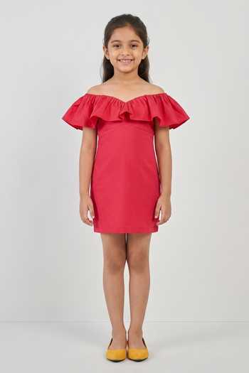 Senren By Eshana Raut Cotton Off Shoulder Dress For Kids