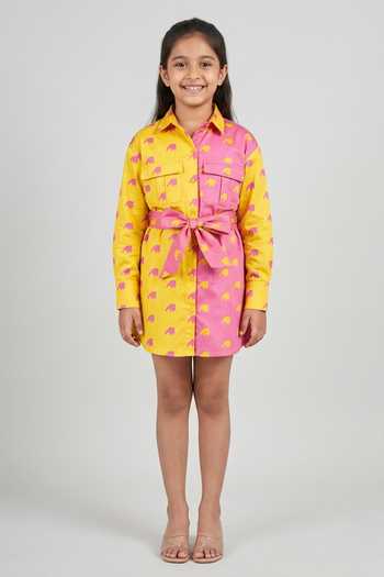 Senren By Eshana Raut Cotton Colorblock Shirt Dress For Kids