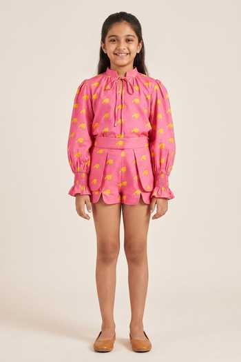Senren By Eshana Raut Cotton Printed Top & Shorts Set For Kids