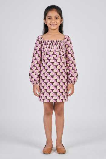 Senren By Eshana Raut Cotton Geometric Print Dress For Kids