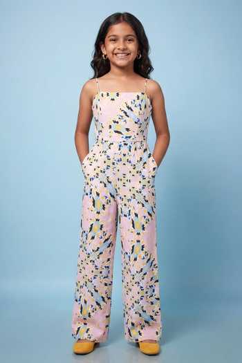 Senren By Eshana Raut Geometric Print Spaghetti Strap Jumpsuit For Kids
