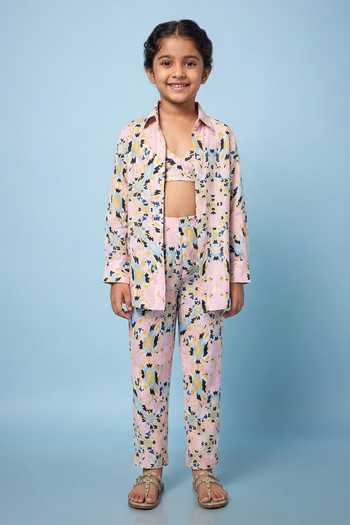 Senren By Eshana Raut Abstract Print Shirt & Pant Set For Kids