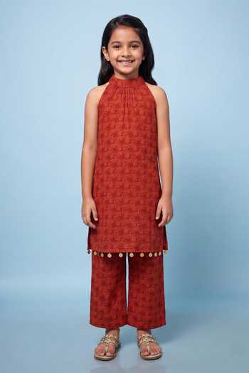 Senren By Eshana Raut Swirl Print Tunic & Pant Set For Kids
