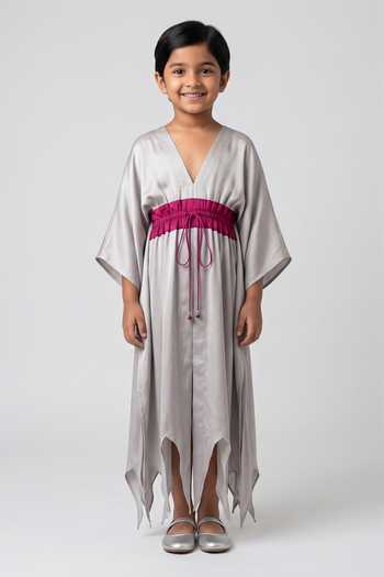 Neora By Nehal Chopra Ruched Asymmetrical Cape For Kids
