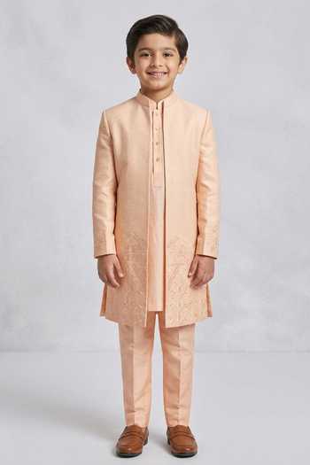 Design O Stitch Heritage Elephant Embroidered Sherwani Set For Kids