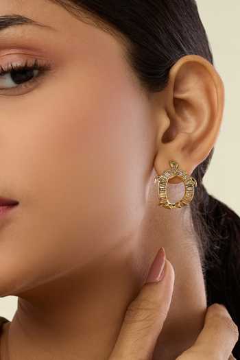 Shop_Isharya_Gold Plated Kachua Embellished Stud Earrings _Online_at_Aza_Fashions