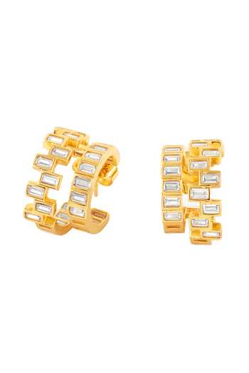 Isharya_Gold Plated Pavi Double Hoops _Online_at_Aza_Fashions